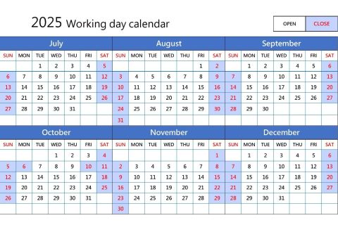 2025  Working day calendar